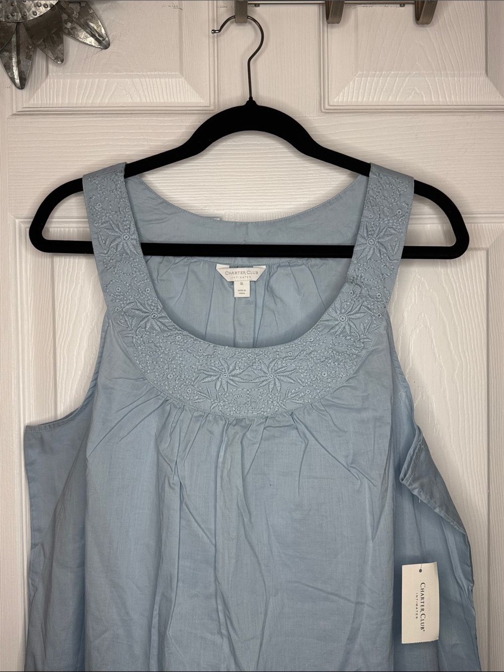 Charter Club Intimate Light Blue Sleeveless Gown w/Embroidered Yoke Sz XL NWT - Picture 2 of 7